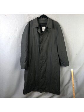 Austin Reed Coat Mens 42L Green Long Rain Trench Wool Plaid Lined Old Money